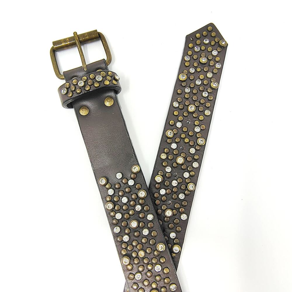 Anthropologie Twill Twenty Two Belt Womens Large Brown Leather Studded Gold Boho
